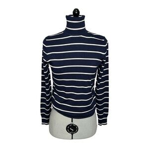 Joseph A. Blue/White Striped Pullover Turtleneck Long Sleeve Sweater Sz S